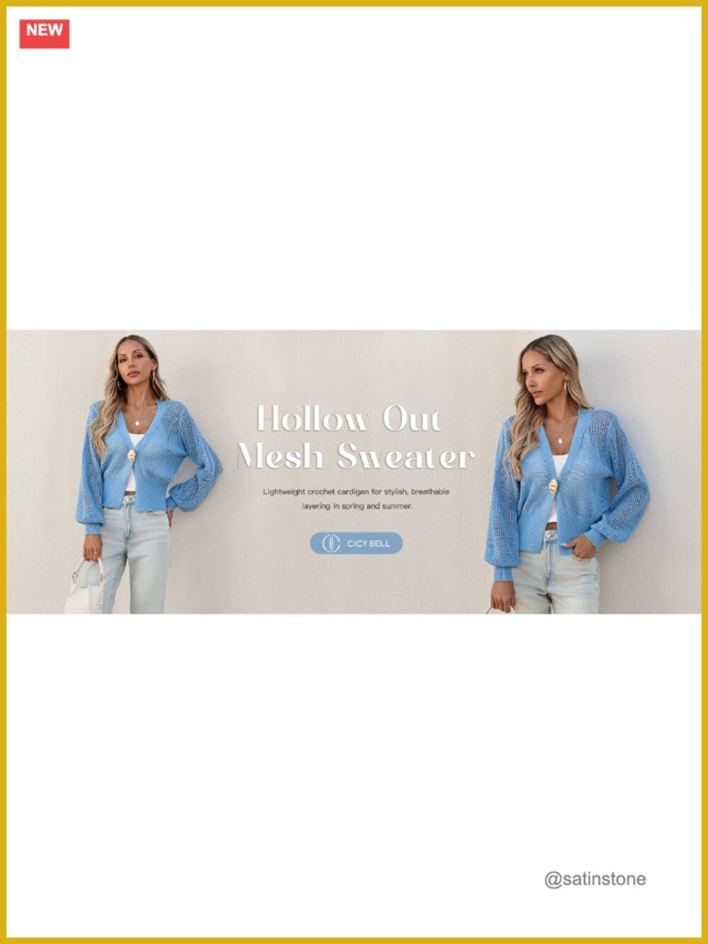 Crochet Cropped Cardigan Hollow Out Button Down Lantern Sleeve Knit Sweater - Picture 6 of 6